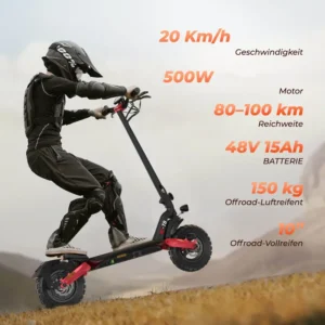 10 Zoll E Scooter mit Straßenzulassung für Erwachsene, max. 20 km/h Geschwindigkeit, 80-100 KM Reichweite, 48V 15Ah, Lange Reichweite,Maximale Belastung 150kg, Geländetauglicher Elektroroller, Faltbarer E Scooter mit Straßenzulassung, 4 Stoßdämpfer Design, 500W Birstenloser Motor