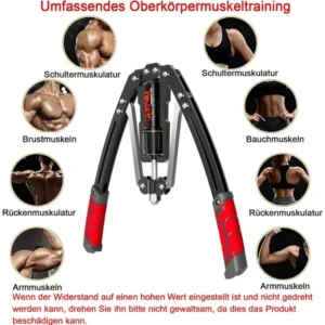 Verstellbarer Hydraulischer Brusttrainer mit Armtrainingsgerät - Hochbelastbares 10-200kg/22-440lbs Widerstandssystem inkl. Doppel-Federmechanismus, Verriegelungsfunktion & Polster für Fitnessstudio, Muskelaufbau Armbau (Schwarz)